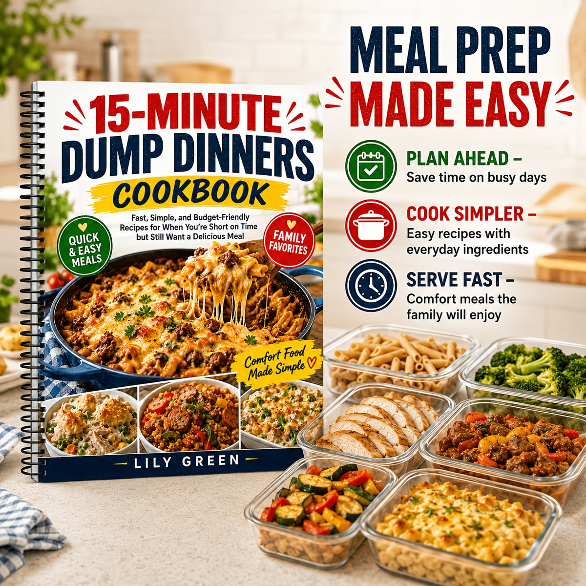15-Minute Dump Dinners Cookbook for Beginners: Quick, Easy & Budget-Friendly Family Recipes for Busy Weeknights, Meal Prep and Everyday Comfort Food (Spiral Bound)