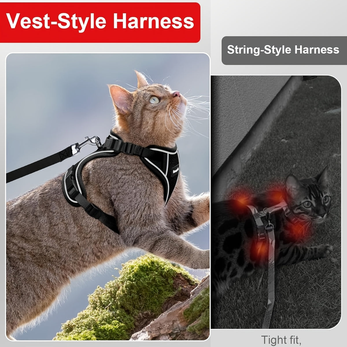 Cat Harness and Leash Set, Anti-Escape, Soft Adjustable Cat Belt, Breathable Comfortable Vest, Easy to Wear, Suitable for Outdoor Travel Kitten Harness