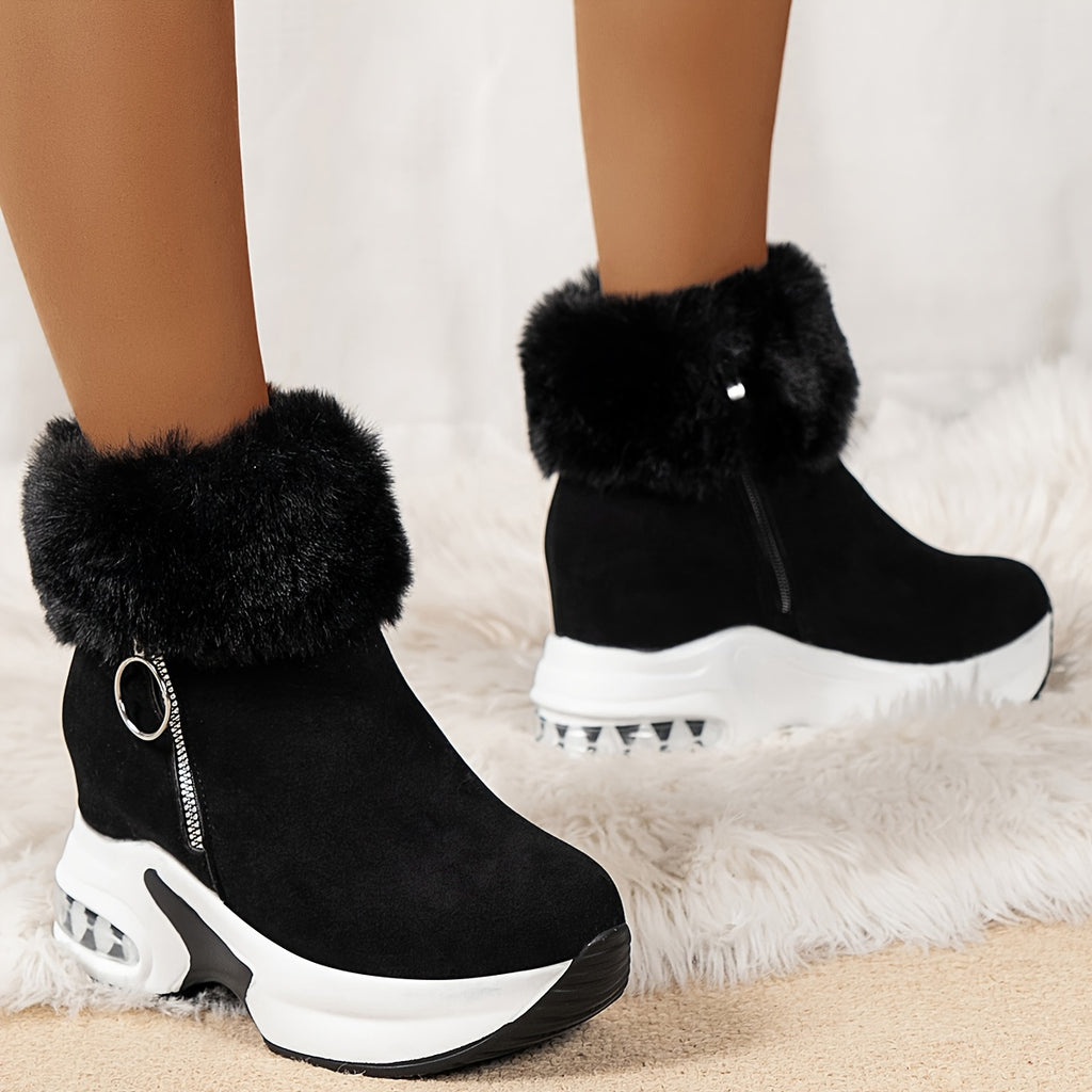 Winter Warm Plush Ankle Boots for Women, Height-Increasing Thick-Soled Leopard Print Shoes, Plush-Lined, Versatile, Women Shoes