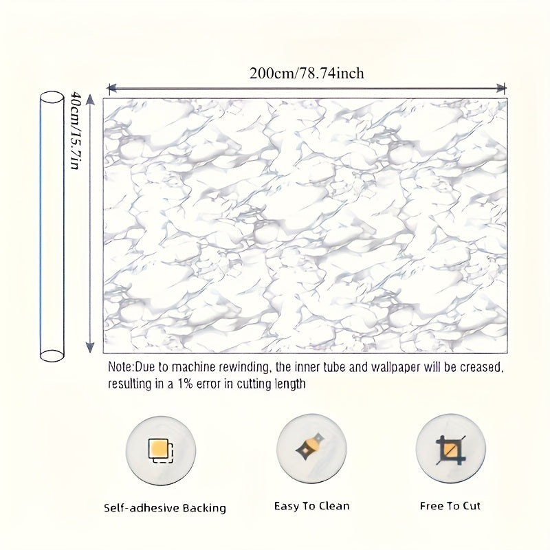 1 Roll Self-Adhesive Marble Pattern Wallpaper - 15.75inch X 78.74inch - Easy to Clean - Suitable for Living Room, Kitchen, Bathroom, Commercial Spaces, Walls, Etc.