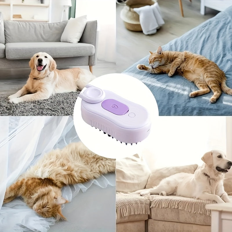 3-In-1 Steaming Pet Brush - USB Rechargeable, Foldable Cat And Dog Grooming Tool, with Bristles, Suitable for Long And Short Hair