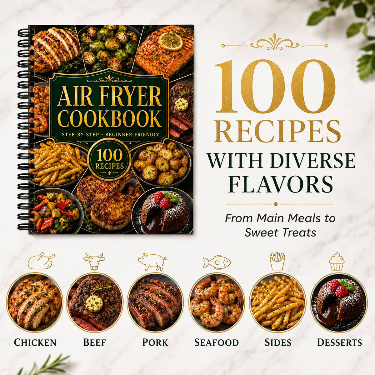 Complete Air Fryer Cookbook for Beginners, 100 Quick Family Recipes Across Multiple Cuisines, 80-Page Step-By-Step Guide with Time, Temperature, Per-Serving Calories & Nutrition Analysis, Meal Planning, And Easy Healthy Home Cooking