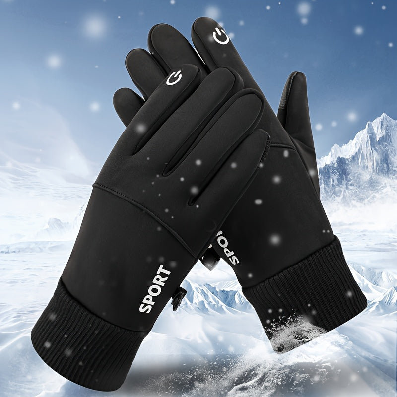 Men's Winter Thermal Gloves with Fleece Lining, Touchscreen Compatible, Cold and Windproof, for Outdoor Sports, Driving, and Motorcycle Riding