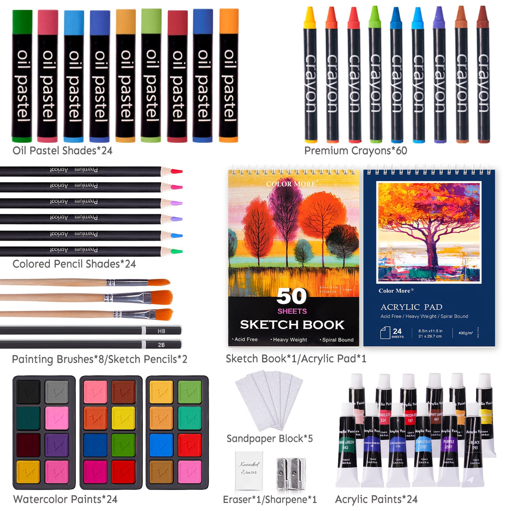175pcs Deluxe Art Set with 2 Drawing Pads, Crayons, Acrylic Paints, Colored Pencils Set in Wooden Case, Professional Art Kit, Paint Supplies, Christmas And Halloween Gifts, Art And Drawing