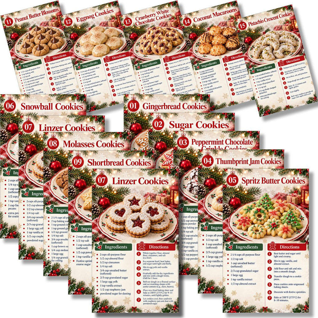 21 Christmas Cookie Recipe Cards: 20 Cards And 1 Box - Festive Easy-To-Follow Baking Recipes for Home Bakers And Adults, Holiday Parties, Christmas Baking, And Winter Gatherings, Multi-Item Party Favors