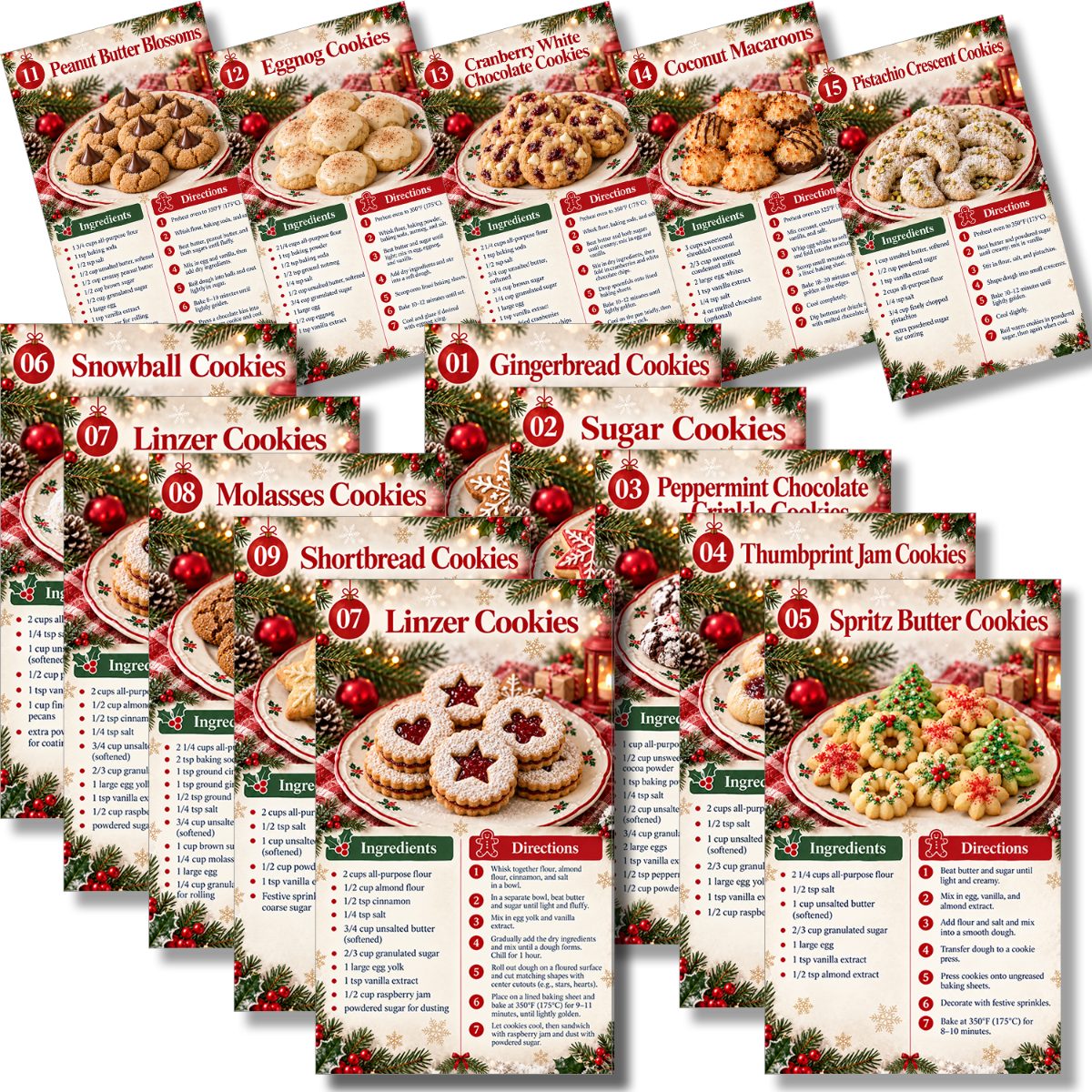 21 Christmas Cookie Recipe Cards: 20 Cards And 1 Box - Festive Easy-To-Follow Baking Recipes for Home Bakers And Adults, Holiday Parties, Christmas Baking, And Winter Gatherings, Multi-Item Party Favors