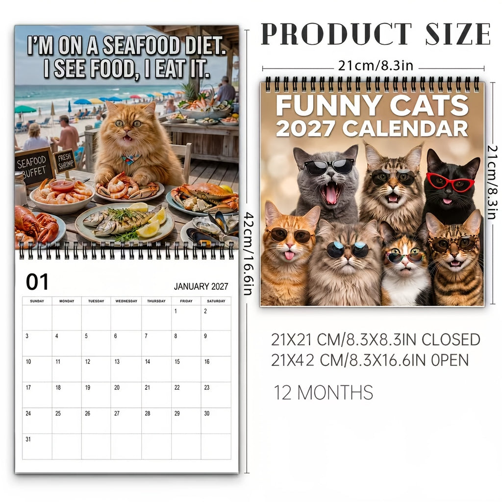 1 Copy of the 2027 Fun Cat Meme Wall Calendar - a Humorous Kitten Planner with Daily Phrases and Monthly Pages, Perfect for Home or Office Decor, Cat Lovers, Adults' Gift, Ideal for Father's Day or Christmas, with a Yearly Planner Featuring Monthly