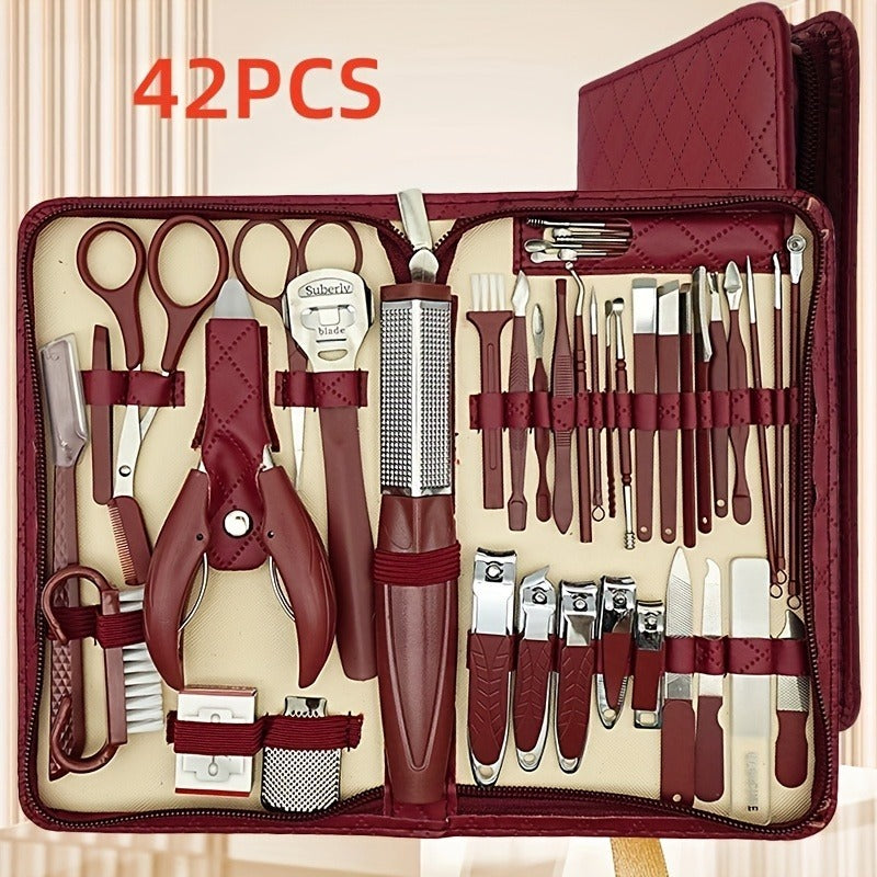 42pcs Professional Nail Pedicure Kit - Stainless Steel Nail Scissors, Horny Pliers, Portable Travel Box Beauty Tools, Nail Art Technical Supplies, Beauty Tools, Basic Nail Art Kit