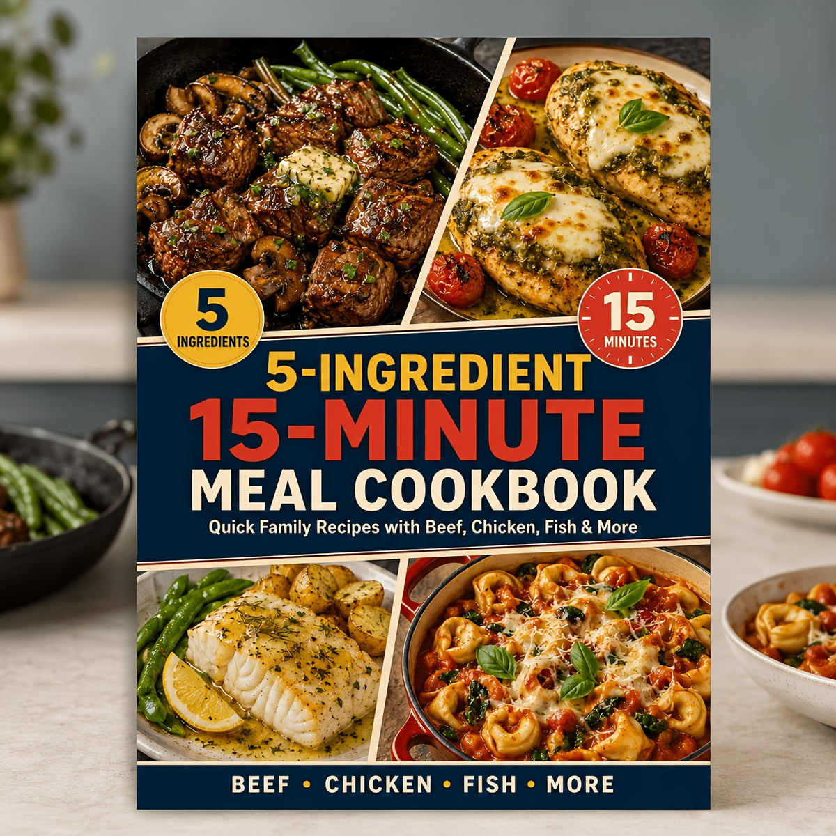 5-Ingredient 15-Minute Meal Cookbook - Quick Family Recipes with Beef, Chicken, Fish & More