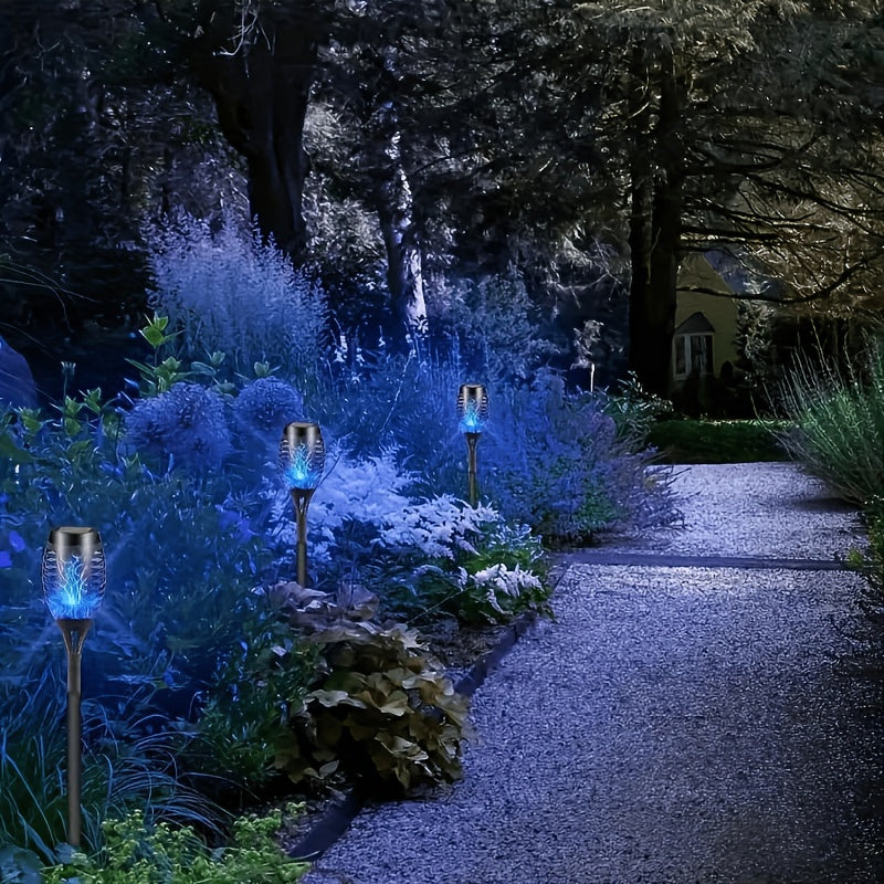 12pcs Solar Flame Torch Lamp. Flashes And Dances with Flame Effect. IP55. Outdoor Solar Garden Decoration Lamp. Automatic Switch. Suitable for Lawns, Gardens, Courtyards, Paths, Terraces And Wedding Party Decorations.