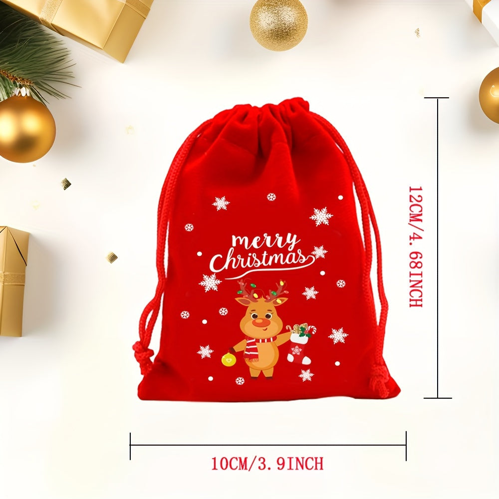 24pcs Red and Green Christmas Gift Bags Flannel Small Bag with Drawstring Medium Size for Xmas Party Favors Christmas Santa Claus Tree Snowman Gift Bags,Halloween