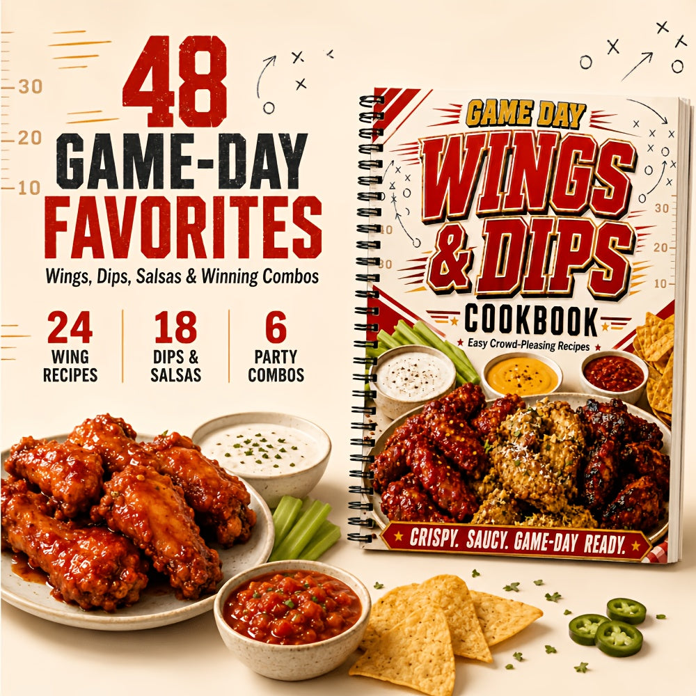 GAME DAY WINGS & DIPS COOKBOOK Makes Game-Day Hosting Easier with Crowd-Pleasing Wings And Dips. Simplify Party Prep, Spend Less Time in The Kitchen And Enjoy The Food, Action And Fun with Everyone.