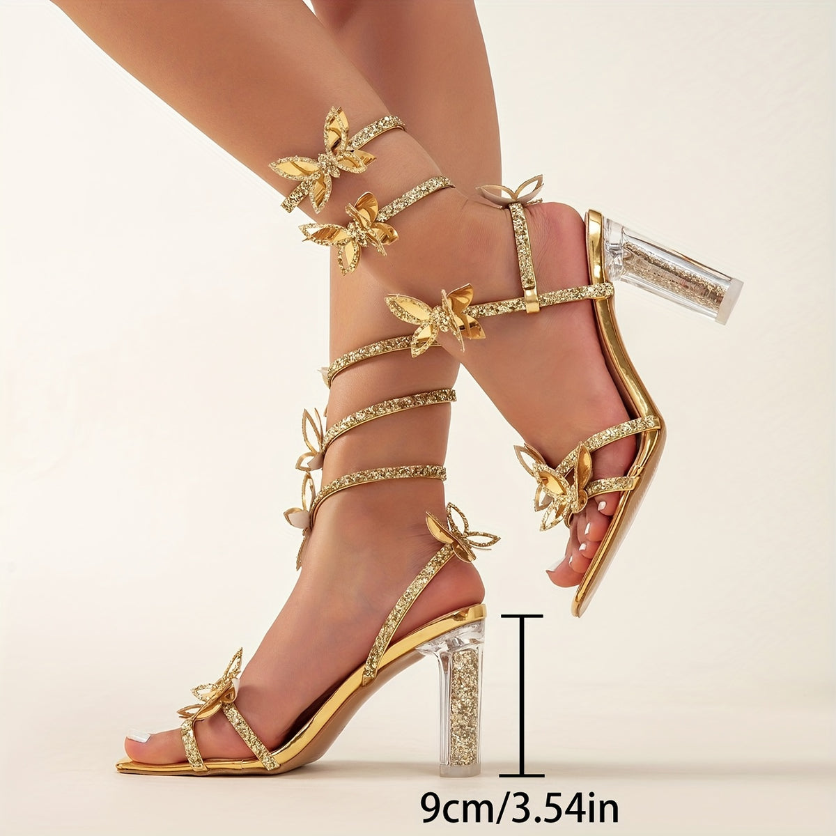 Women'S Crystal High Heel Sandals, Rhinestone And Butterfly Embellished Wrap Design, Open Toe, Sparkling Crystal High Heels 3.54inch Elegant High Heel Sandals, Suitable for Weddings, Parties And Other Occasions, Women Shoes