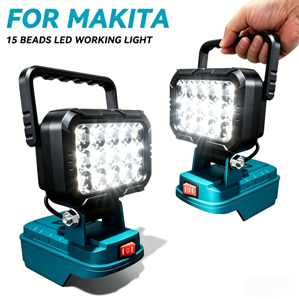 LED Work Light, Compatible with Makita 18V Lithium Battery (battery Not Included). LED Spotlight—15-LED Handheld Work Light with Adjustable Bracket, Portable Handheld/hanging Emergency Light, IP44 Portable Lighting, Suitable for Outdoor Use Such