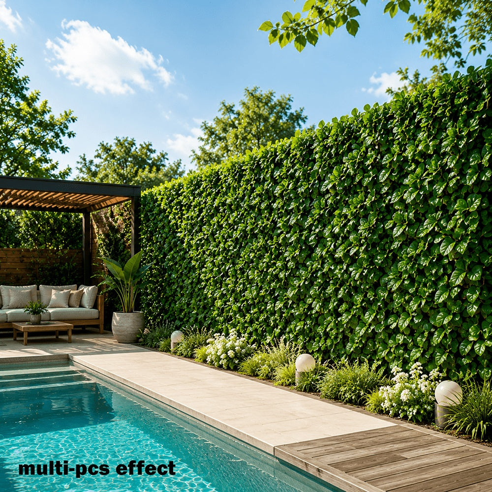 Courtyard Balcony Privacy Screen Artificial Greenery Fence Decoration, Set of 5 Panels (Each 19.69×19.69inch), Combined Size 59.06×39.37inch Large Greenery Wall, UV-Resistant, Weatherproof, and Sun-Proof, High-End Plastic Material Requires No