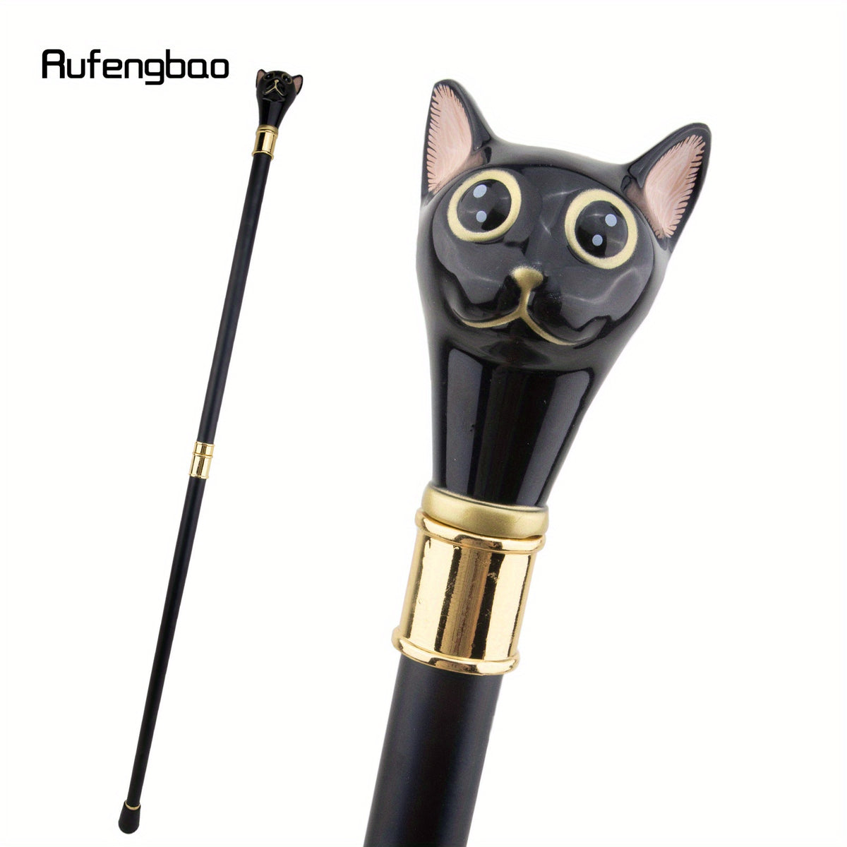 36.61inch Black Golden Cat Gentleman Kitten Wand Fashion Wand with Crosier Knob, for Cosplay & Party