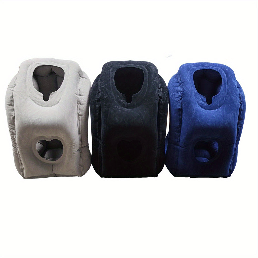 Portable Inflatable Travel Neck Pillow with Heart Cutout, Hand-Washable Nylon Cover for Airplanes, Cars, Buses, Trains, Office Naps & Camping