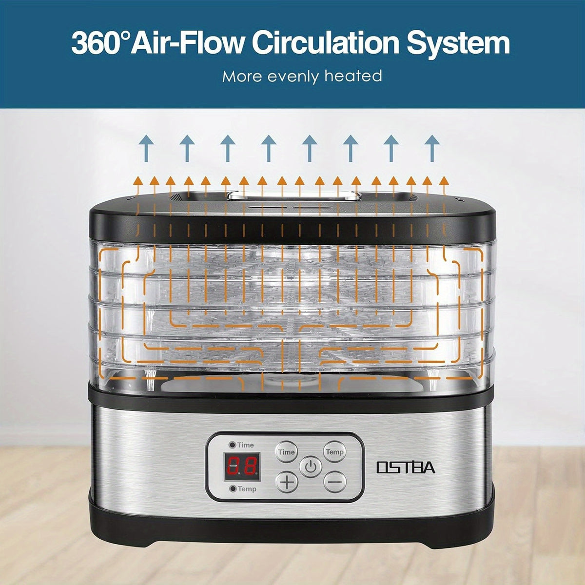 OSTBA 5-Tray Food Dehydrator Machine with Adjustable Temperature & 72H Timer, Digital LCD/LED Display Suitable for Jerky, Fruit, Dog Treats, Herbs, Snacks, Electric Dryer with User Guide, for Appliance ( Plug)