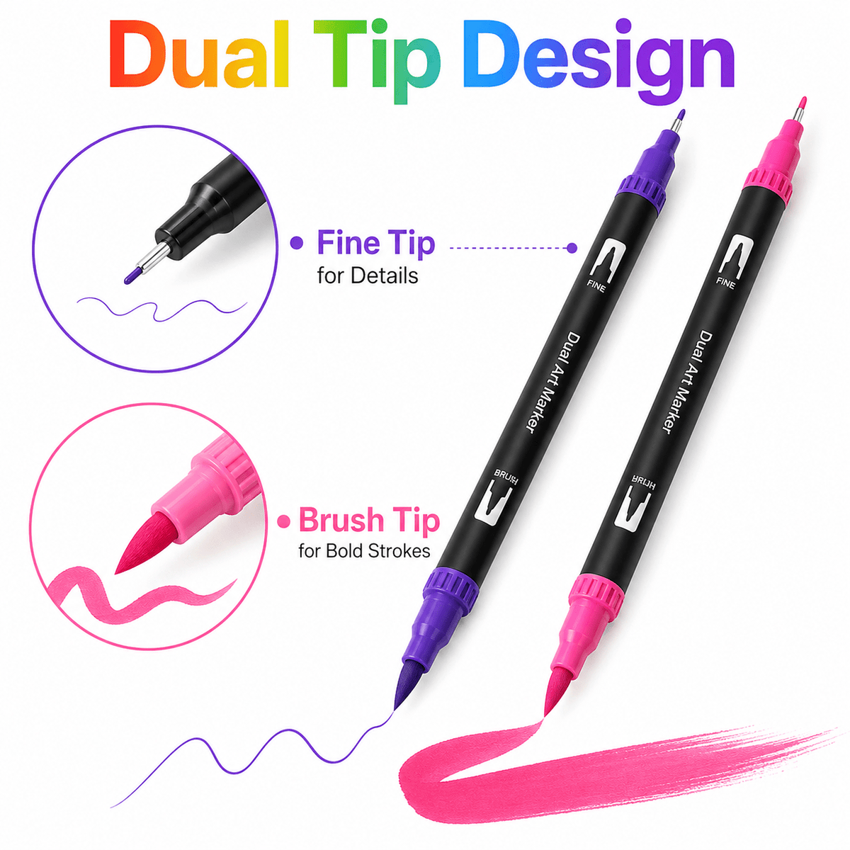 24 Pack Double Tip Coloring Drawing Pens, Rich Vivid Colors, No Smudging, Ideal for Journal DIY& Illustration Decoration Creation