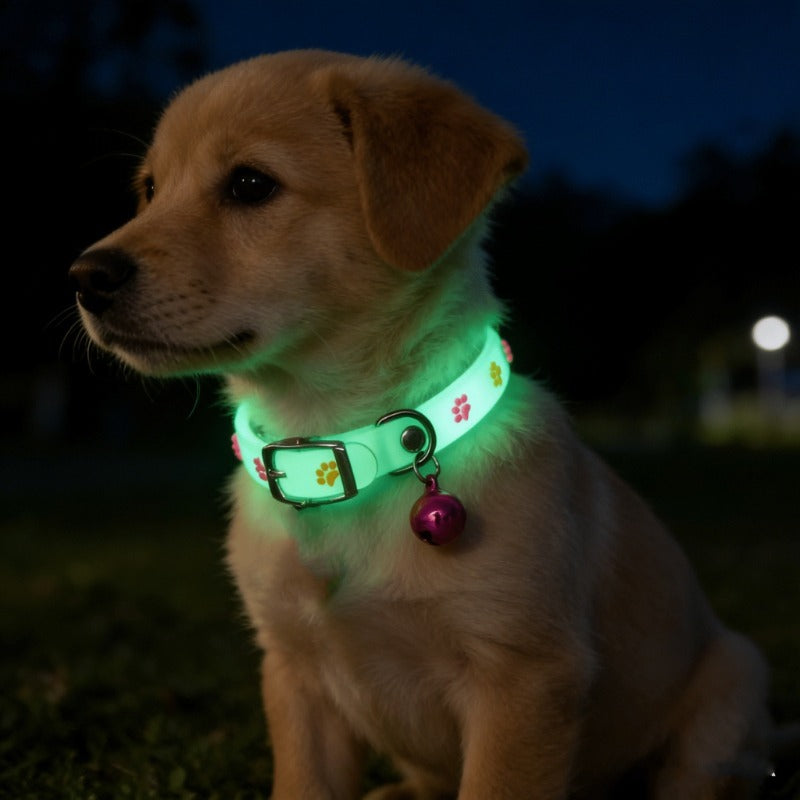 1pc Random Color Pet Glowing Collar, Cute Glowing Pet Collar for Nighttime, Luminous Pet Collar - Glowing Collar with Paw Prints, Nighttime Safety Anti-Lost Collar, Suitable for Small Dogs and Cats, Various Colors