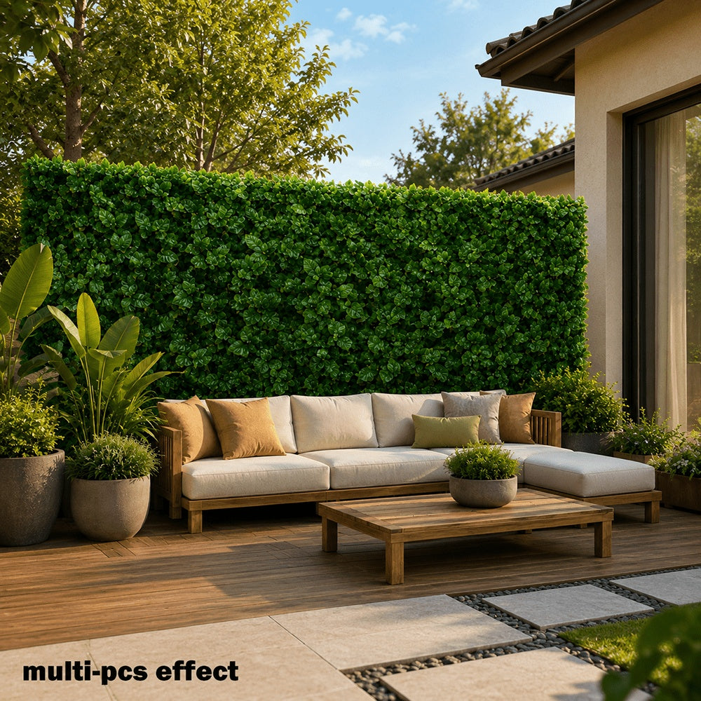 Courtyard Balcony Privacy Screen Artificial Greenery Fence Decoration, Set of 5 Panels (Each 19.69×19.69inch), Combined Size 59.06×39.37inch Large Greenery Wall, UV-Resistant, Weatherproof, and Sun-Proof, High-End Plastic Material Requires No