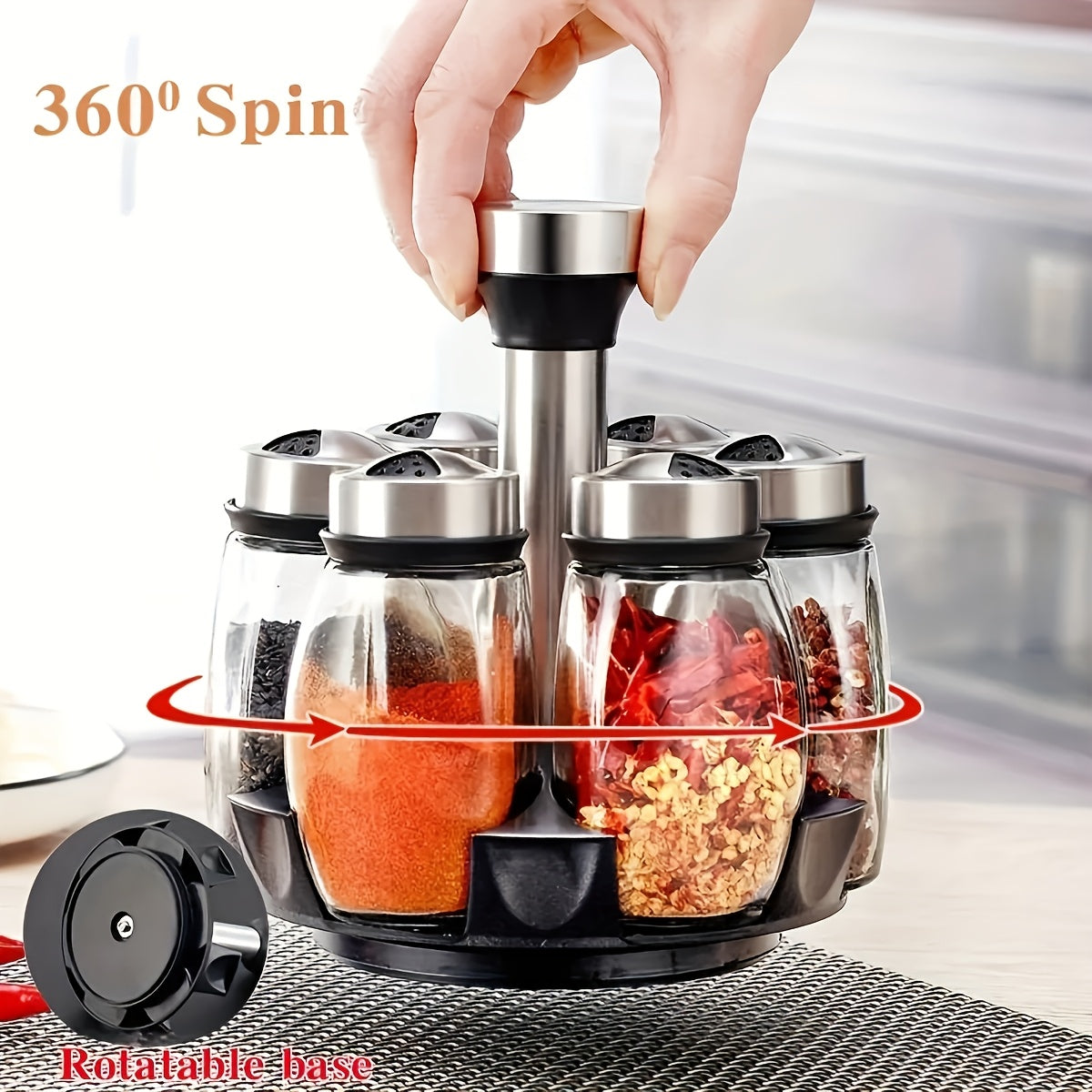 7pcs Swivel Base Spice Shakers, Kitchen Supplies Spice Shaker Combo Set with Salt, Pepper And Sugar Shakers - Perfect for Kitchen Storage And Organization