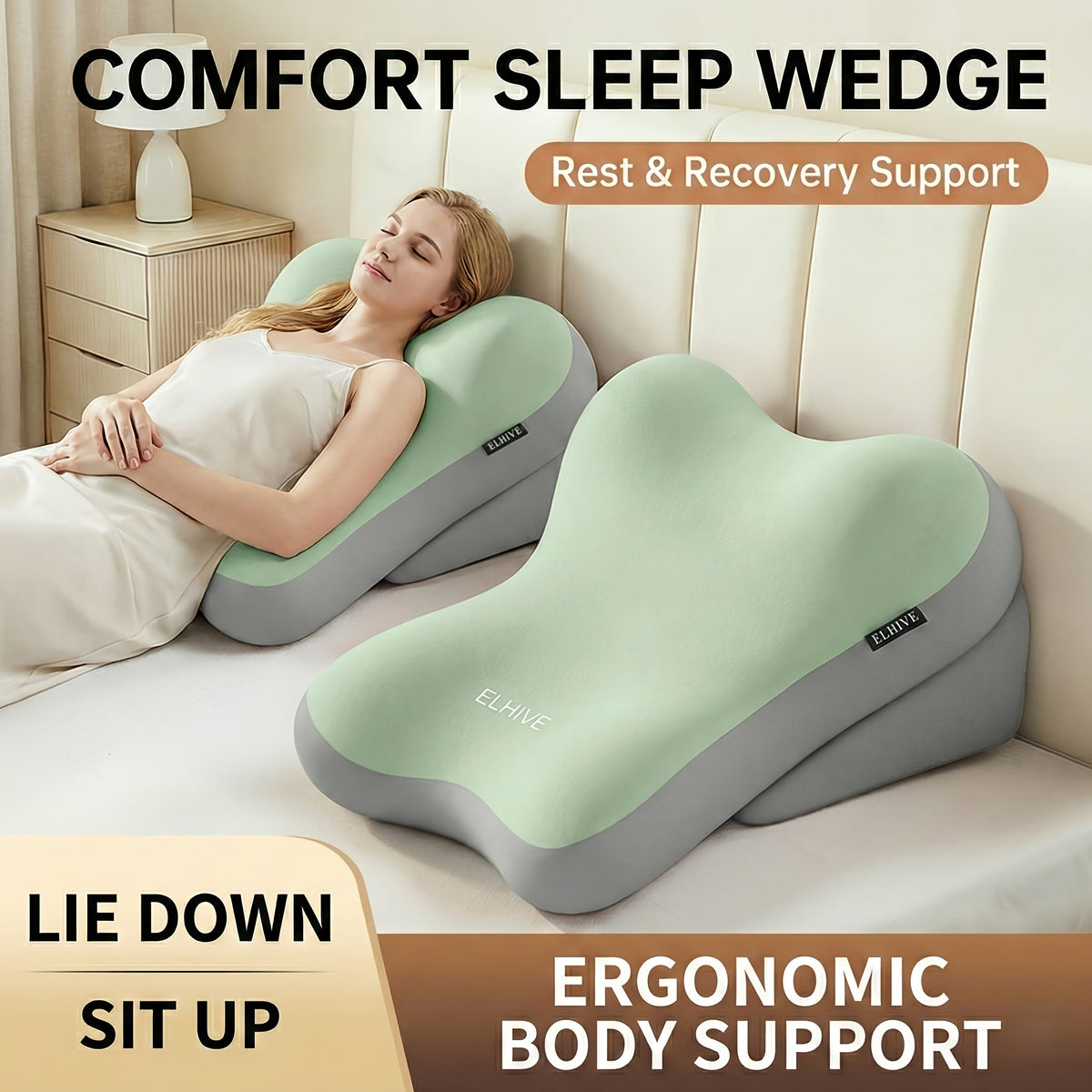 Adjustable Bed Wedge Reading Pillow - Large Memory Foam Backrest for Sitting Up in Bed - Soft C-Shaped Lounging Cushion for Headboard - Multi-Use for Phone Reading Gaming - Removable Washable Cover - Versatile Leg and Back Comfort