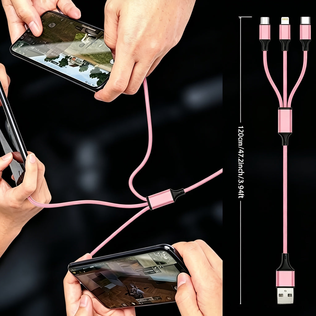 2pcs 3-in-1 Fast Charging Cable, Nylon Braided Multi-Function Charging Cable, Suitable for iPhone/Type-C/Micro USB Devices, Universal Multi-Interface USB Cable, Suitable for iPhone, Samsung, and Android Devices