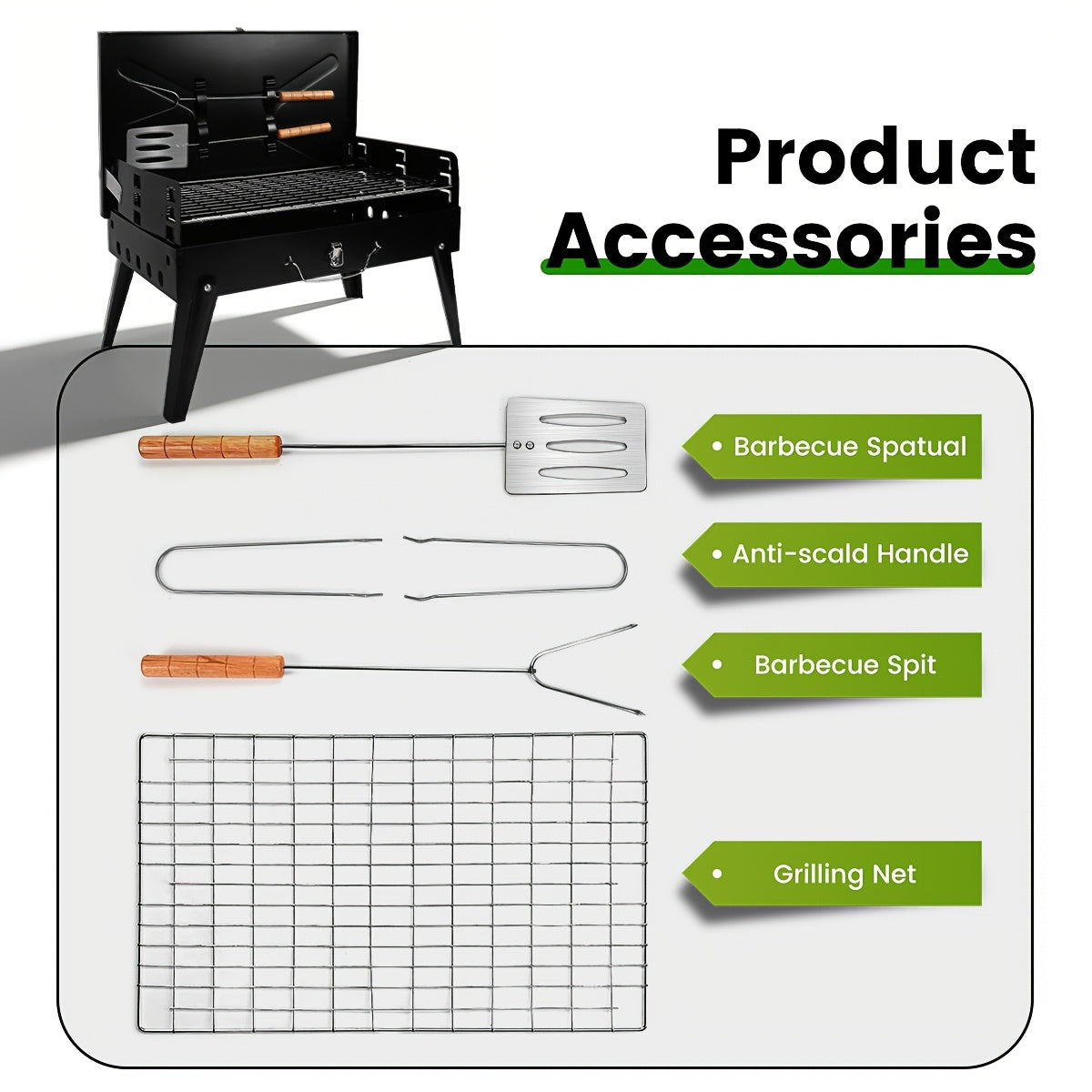 Portable BBQ Charcoal Grill Compact Folding Lightweight Small Outdoor Cooking for Camping Hiking Picnics Tailgating Beach Backyard Parties