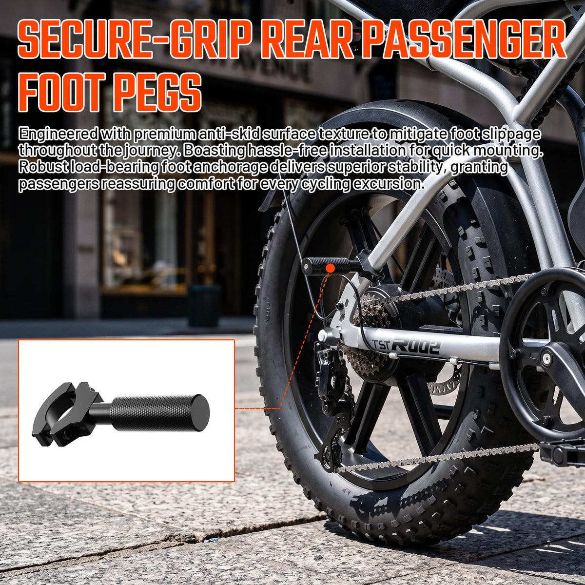 TST R002 Rear Passenger Seat And Foot Pegs Kit, Padded E-Bike Rear Seat Cushion, Non-Slip Passenger Footrests with Complete Installation Hardware, Replacement Accessory Compatible with Black Orange White R002 E-Bike