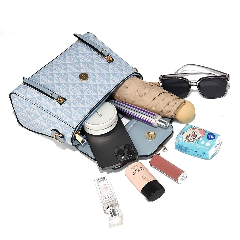 3pcs Women's Handbag Set, Swan Decor Top-Handle Tote Bag with Card Holder & Purse, Elegant Crossbody Shoulder Bag, Pink PU & Letter Print, Casual & Party Use