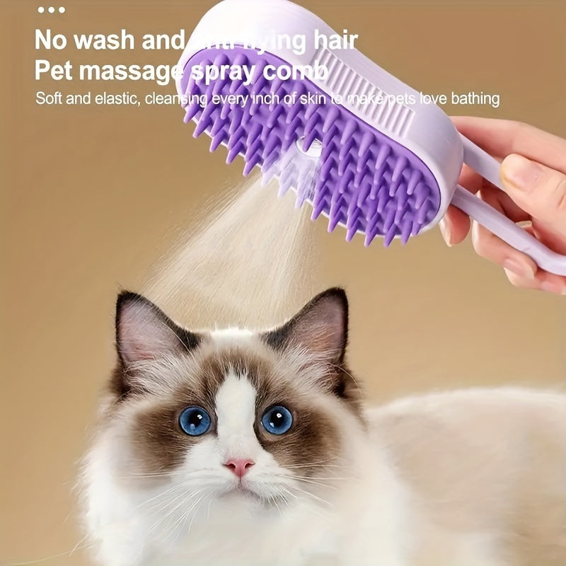 3-In-1 Steaming Pet Brush - USB Rechargeable, Foldable Cat And Dog Grooming Tool, with Bristles, Suitable for Long And Short Hair