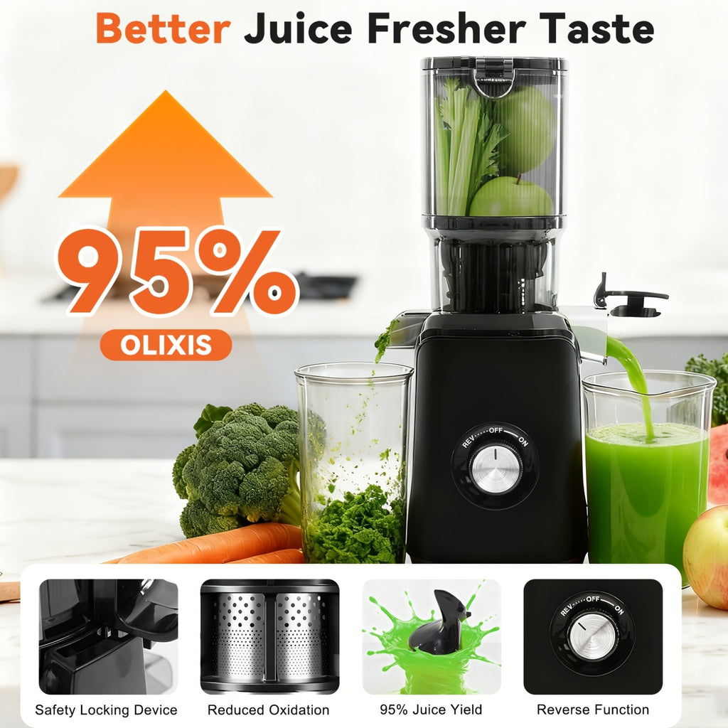 Cold Press Masticating Juicer, 200W Slow Juice Extractor Machine with Reverse Function, Easy Clean Blade-Free Juicer for Fruits, Vegetables, And Nut Milk