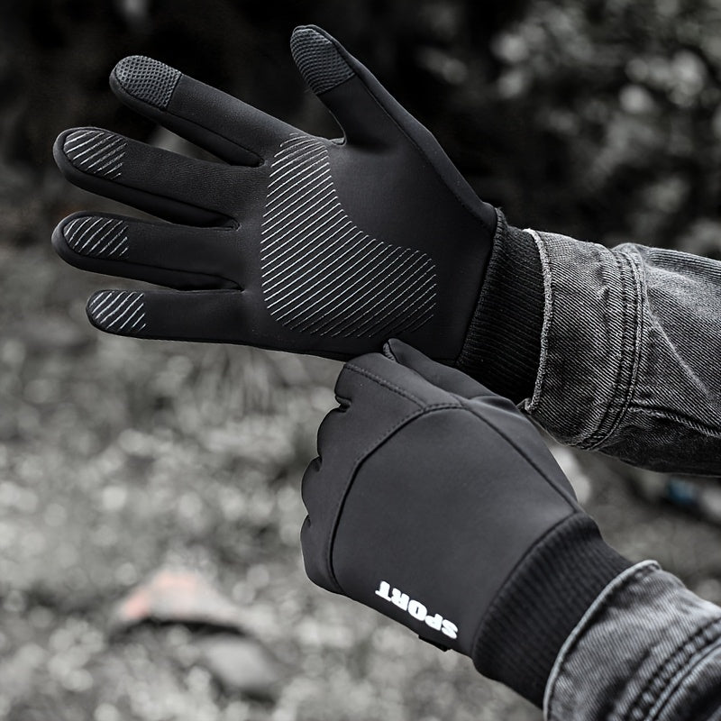 Men's Winter Thermal Gloves with Fleece Lining, Touchscreen Compatible, Cold and Windproof, for Outdoor Sports, Driving, and Motorcycle Riding