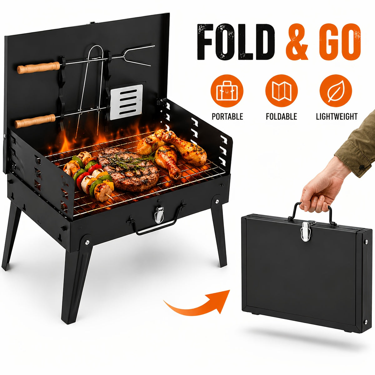 Portable BBQ Charcoal Grill, Compact Folding Barbecue Grill Lightweight Small Grill for Outdoor Cooking, Camping, Hiking, Picnics, Tailgating, Beach, And Backyard Parties