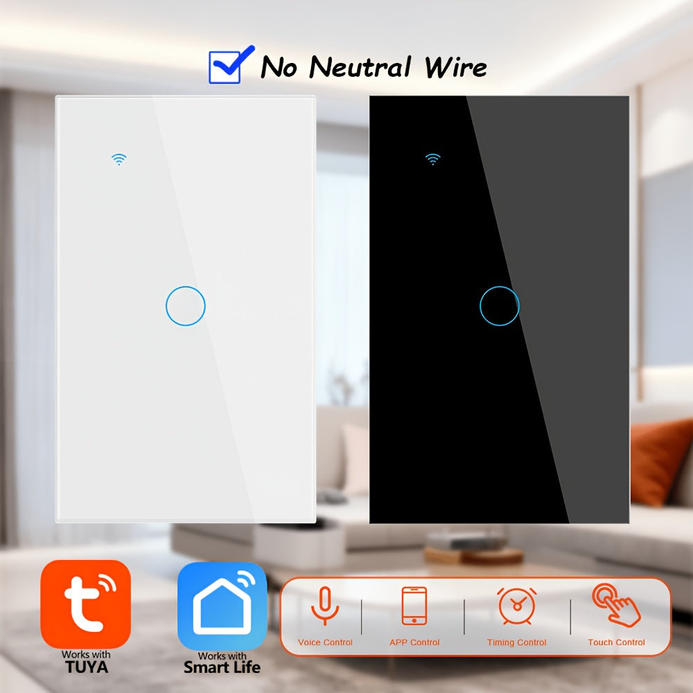 Wall-Mounted Touch Smart Switch Wifi Light Switch US Standard Requires Neutral Line AC100-240V 50Hz/60Hz APP Voice Timer Remote Control 600W/Gang Smart Home Lighting Switch Compatible with Alexa Google Home Smart Control