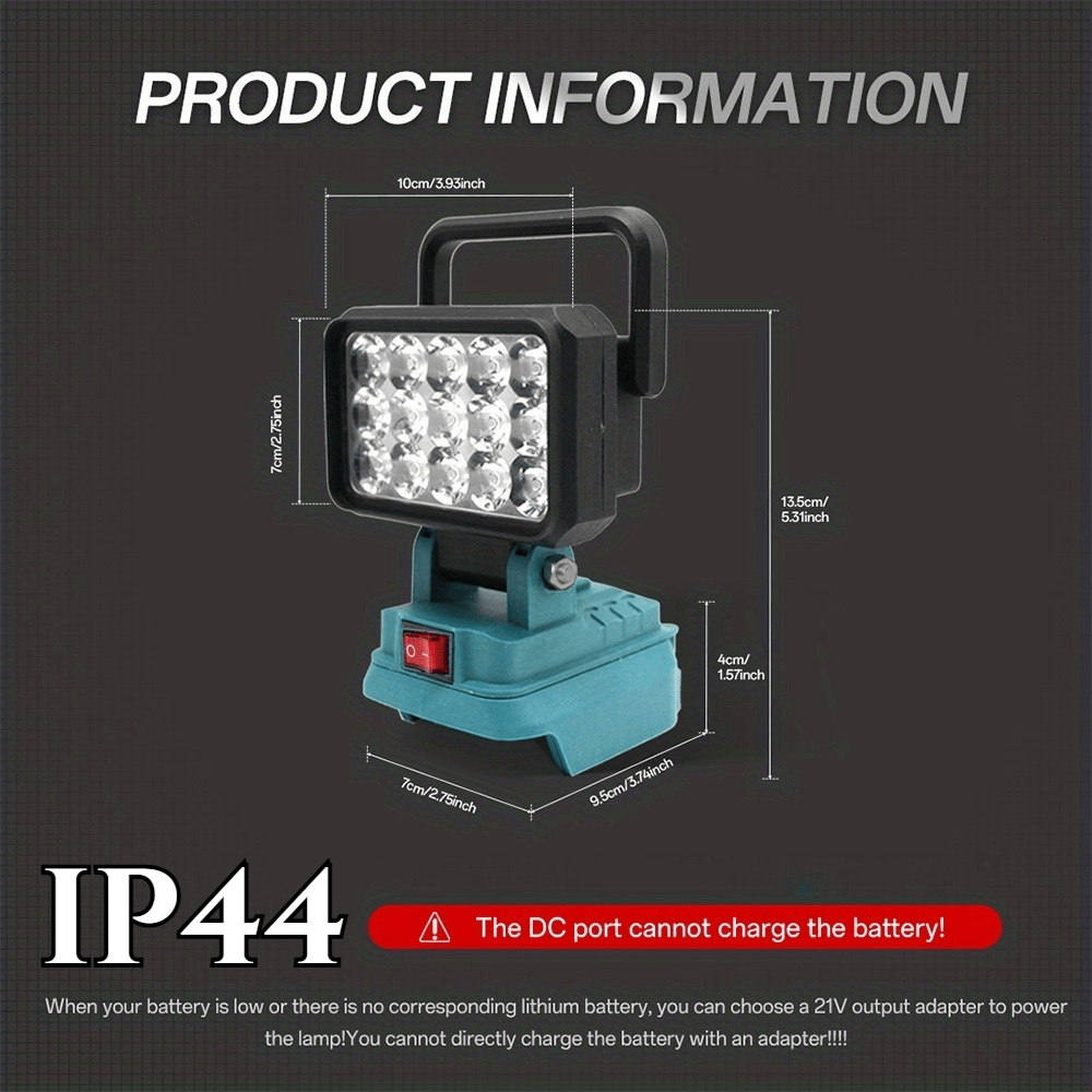 LED Work Light, Compatible with Makita 18V Lithium Battery (battery Not Included). LED Spotlight—15-LED Handheld Work Light with Adjustable Bracket, Portable Handheld/hanging Emergency Light, IP44 Portable Lighting, Suitable for Outdoor Use Such