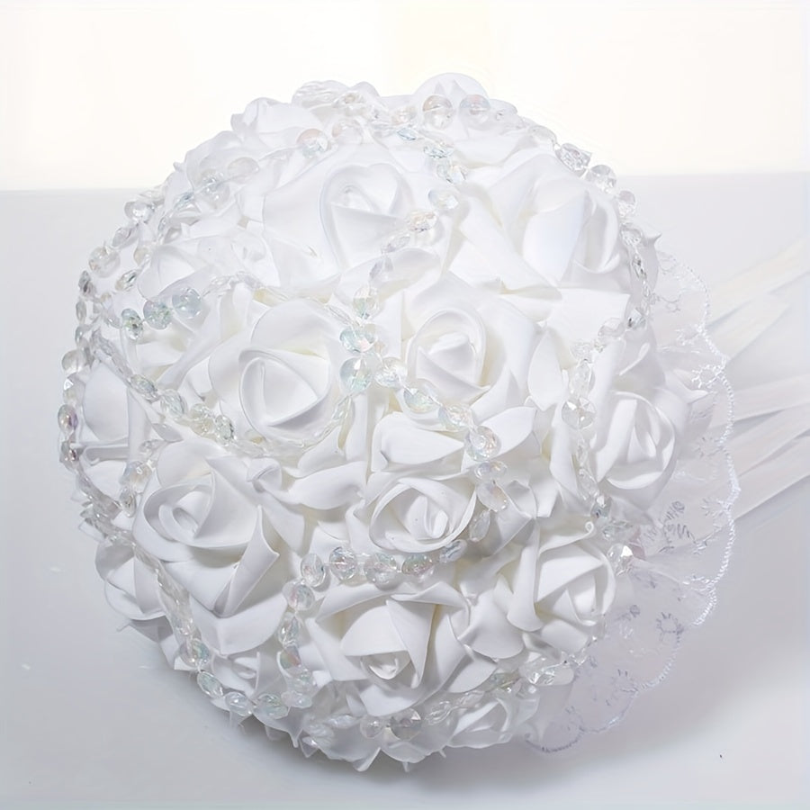 A Bouquet Featuring a Western-Style Rose And Small Rhinestones, Designed for Brides to Hold, Christmas Decor, Halloween Decor
