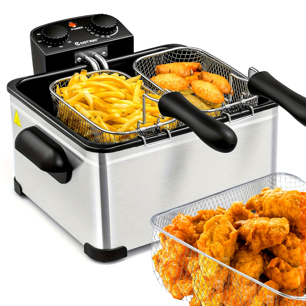 Stainless Steel Electric Deep Fryer with a Capacity of 5.3Qt/21-Cup And 1700W Power Featuring Three Baskets