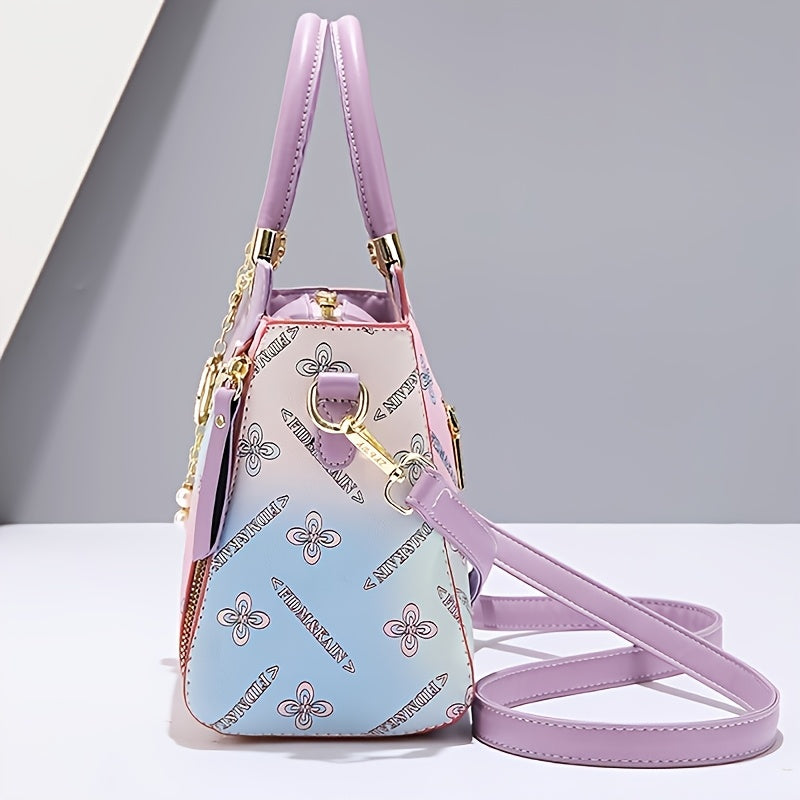 Women'S 3pcs Set Handbags, Fashionable Retro Chic Bags with Geometric Patterns, Adjustable Detachable Straps, Inner Closed Zipper, Elegant And Luxurious Handbags for Women, Matching Wallets, Card Cases, Handheld Bags, Crossbody Bags, Color-Blocking