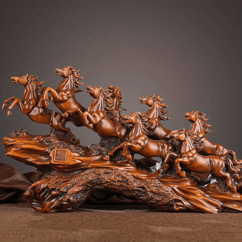 1pc Elegant Eight Horses Resin Sculpture, Perfect Entrance Craft Decoration, Suitable for Living Room, TV Cabinet, Office, Housewarming Elephant Decoration Gift, Horse Decoration