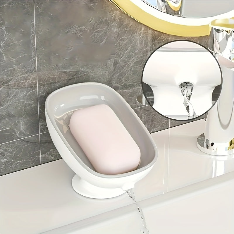 2-in-1 Bathroom Soap Dish, Countertop Draining Soap Holder with Suction Cups, Dual Storage for Round, Square, and Bar Soaps, Soap Dish Soap Holder - Multicolor (Color Random)
