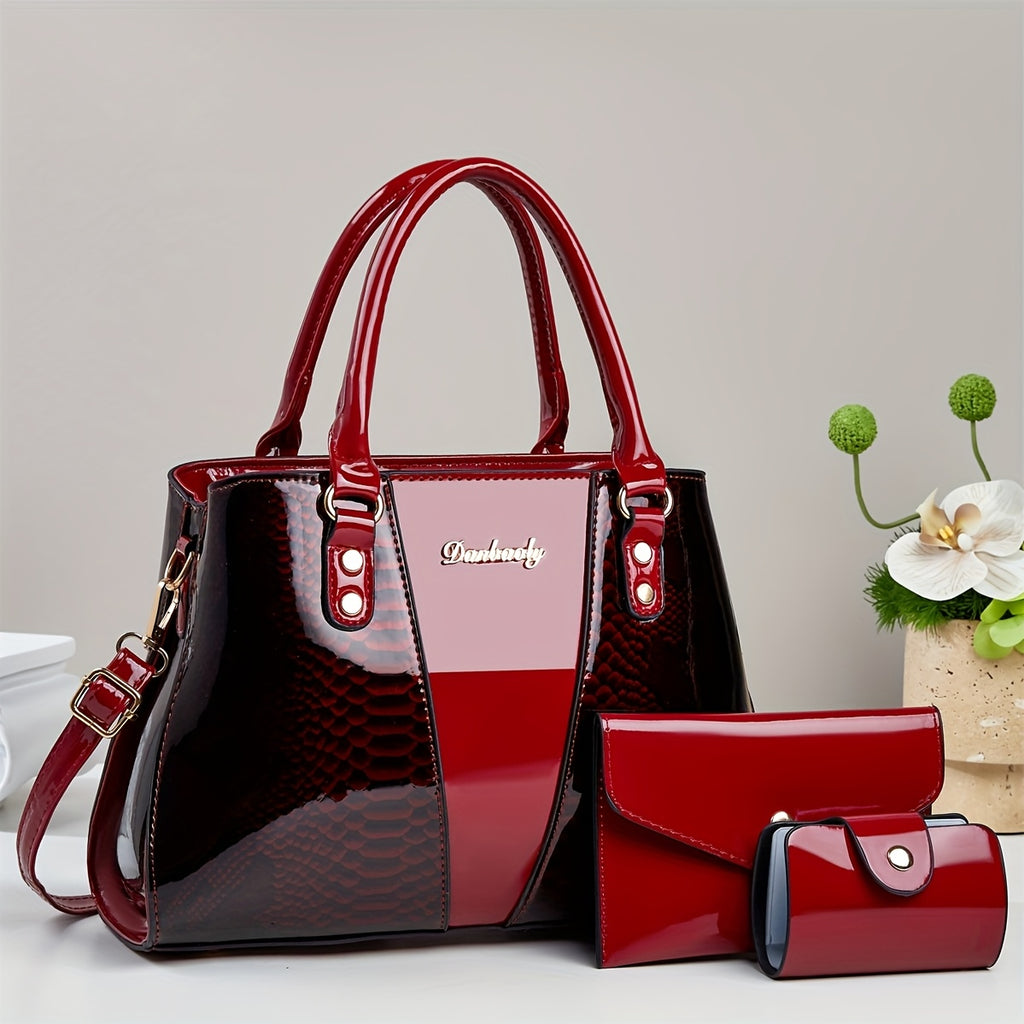 Women's Snake Print Handbag 3pcs Set Suitable for Fall/Winter - Detachable Strap & Zipper Closure Tote, Blazer-Compatible for /, Multi-Color ( /////) Handbags