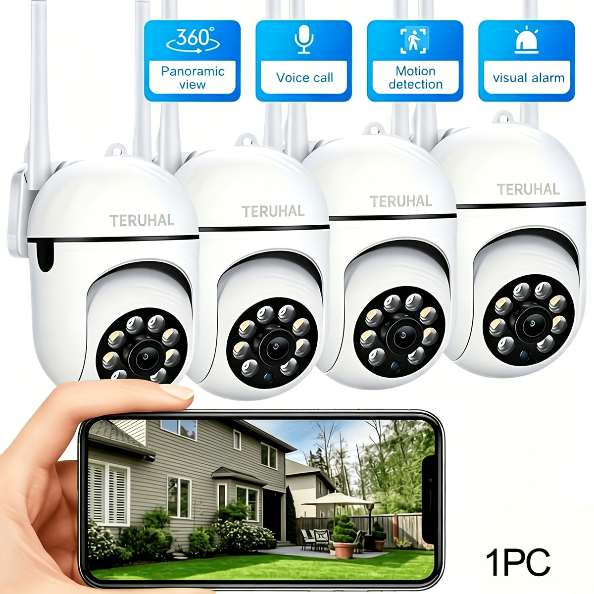 2.4G Wi Fi Smart Home Security Camera | Gimbal Rotation, 4x Zoom, Full HD Color Night Vision, Two-way Voice, Motion Tracking, Spotlight Alarm | Indoor Use, Mobile Application Viewing, Suitable for Taking Care of Children/pets/elderly