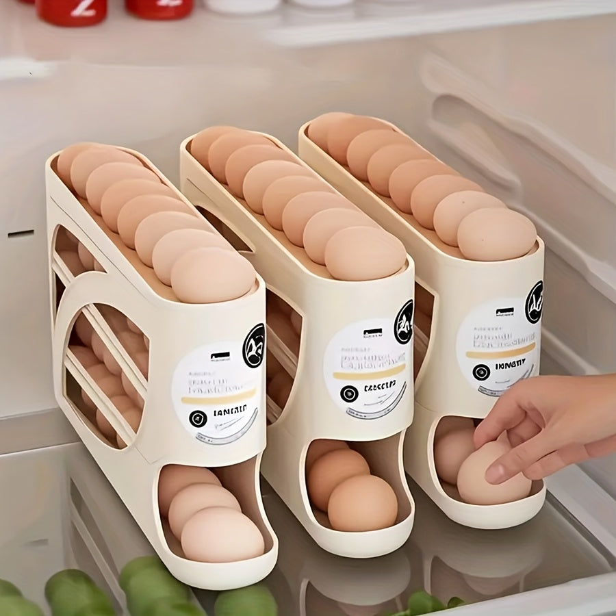 4-Tier Stackable Refrigerator Egg Holder, Automatic Slide-Out Design, Space-Saving Large Capacity Storage, Transparent PP Material, Freshness-Preserving Space-Saving Kitchenware, Refrigerator Egg Rack