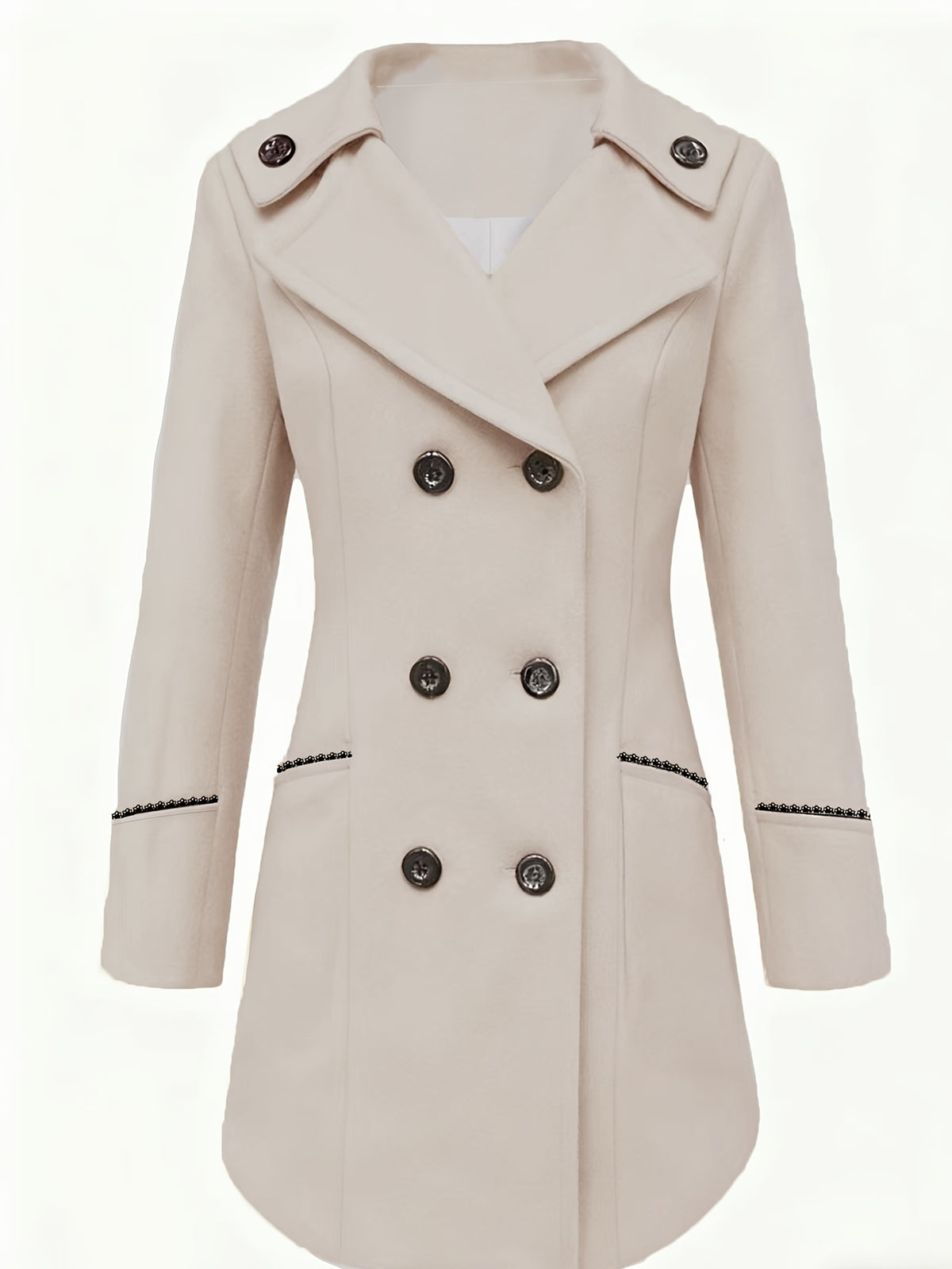 Women'S Lined Double-Breasted Lapel Coat, Elegant Long Sleeve Fashion Jacket, Spring Fall Winter Wear, Dry Clean, Warm, Casual Outdoor Coat