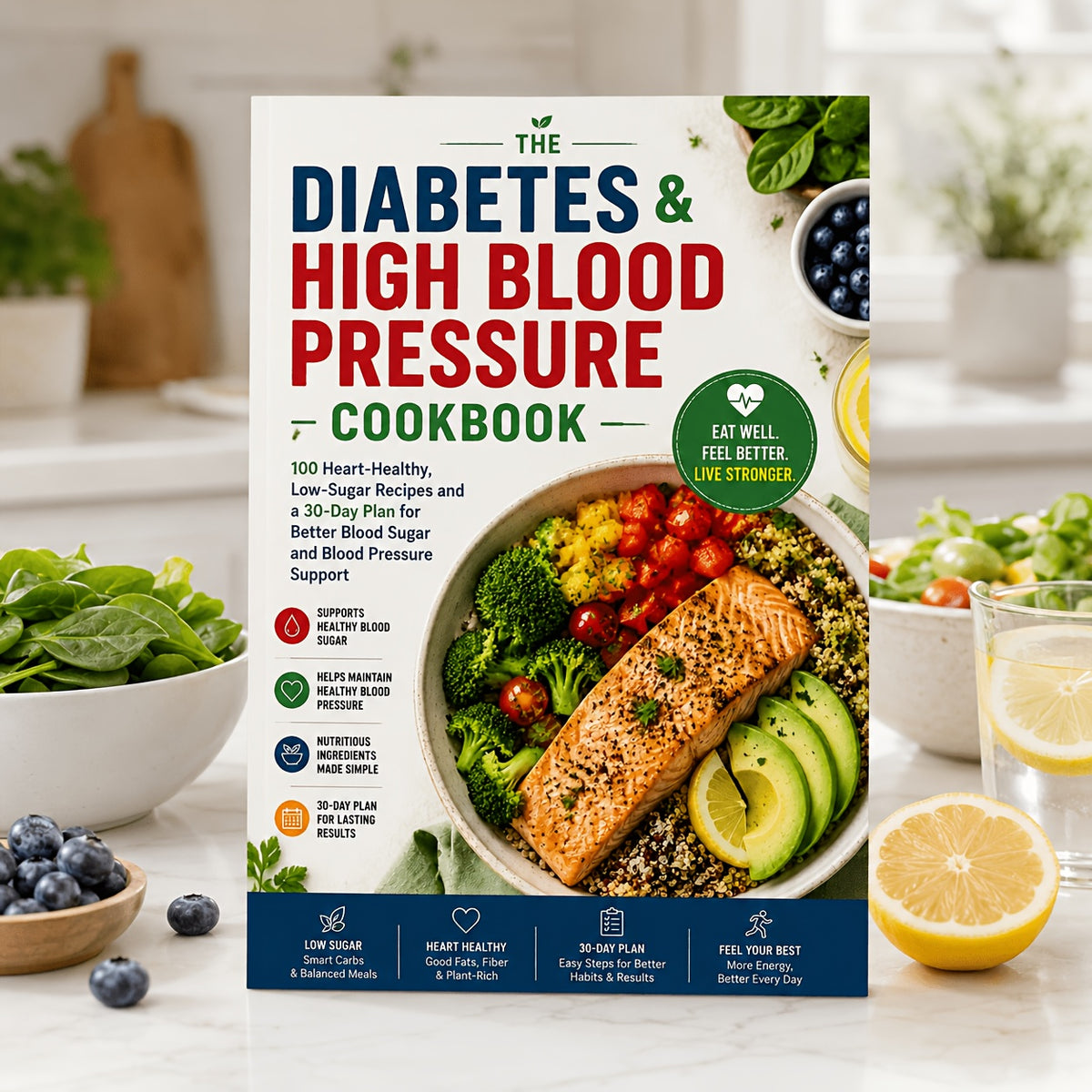 The Diabetes & High Blood Pressure Cookbook 100 Heart-Healthy, Low-Sugar Recipes and a 30-Day Plan for Better Blood Sugar and Blood Pressure Support