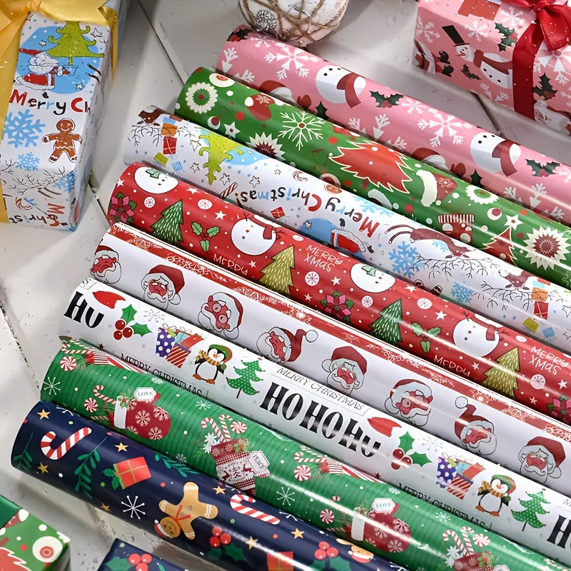 1 Set/5pcs Christmas Gift Wrapping Paper, Premium Coated Paper, Featuring Santa Claus, Christmas Tree, And Reindeer Decorative Patterns, Ideal for Decorating And Storing Christmas Gifts, Christmas, Birthday, Party Use