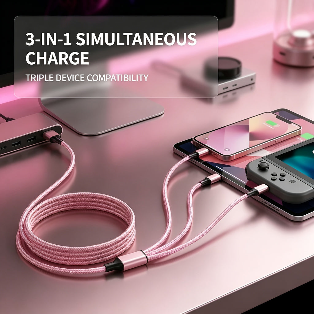 2pcs 3-in-1 Fast Charging Cable, Nylon Braided Multi-Function Charging Cable, Suitable for iPhone/Type-C/Micro USB Devices, Universal Multi-Interface USB Cable, Suitable for iPhone, Samsung, and Android Devices