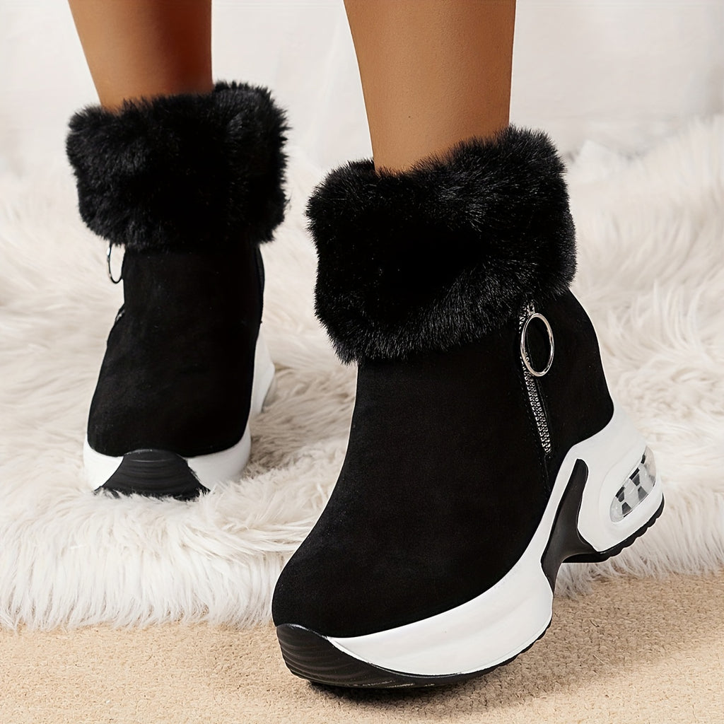 Winter Warm Plush Ankle Boots for Women, Height-Increasing Thick-Soled Leopard Print Shoes, Plush-Lined, Versatile, Women Shoes